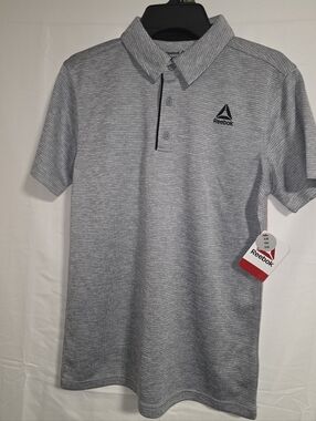 New W/ Tags Reebok Boys Slim Heather Gray  Polo Shirt Size 14 / 16